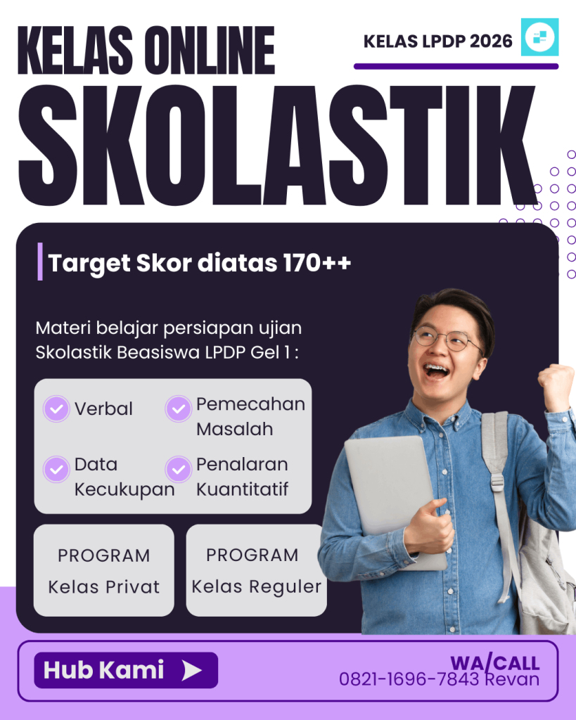 Kursus Tes Bakat Skolastik LPDP 2026 intensif dengan target skor 170+ untuk lolos Seleksi Bakat Skolastik