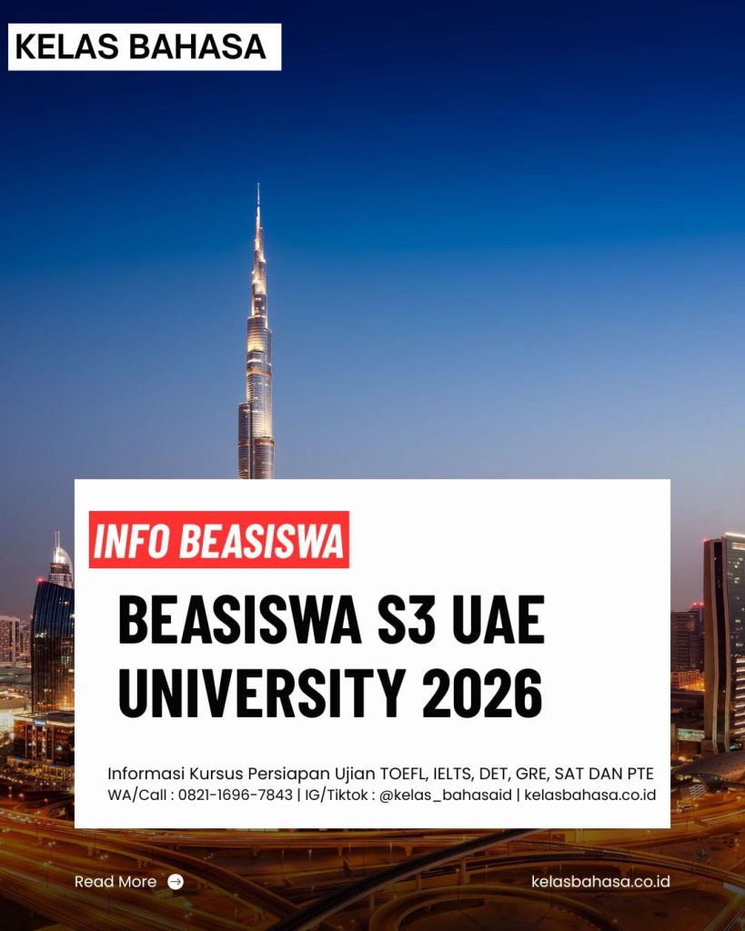 Beasiswa S3 UAE University 2026 kuliah gratis dengan tunjangan bulanan